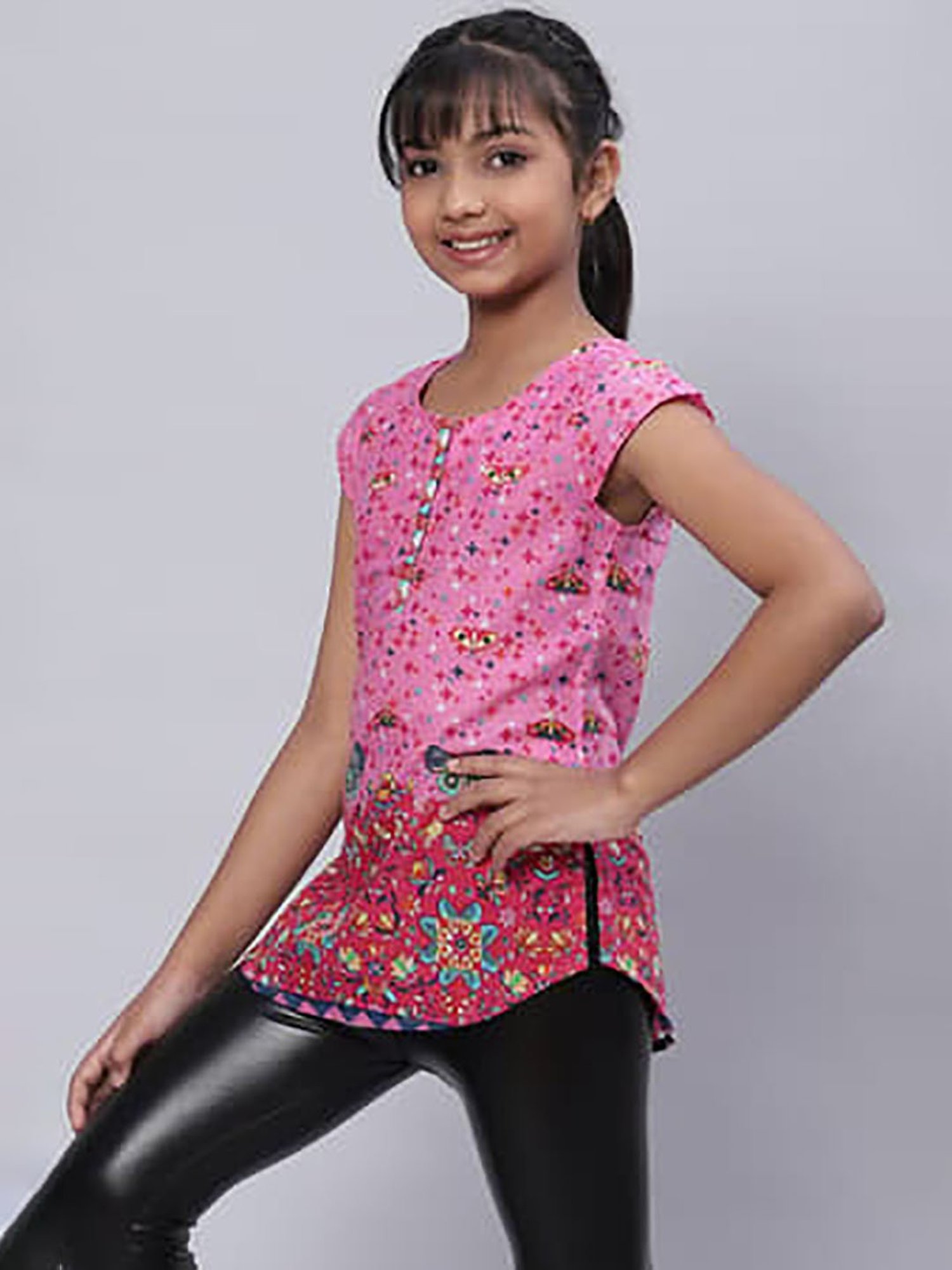 BIBA Girls Pink Printed Kurti