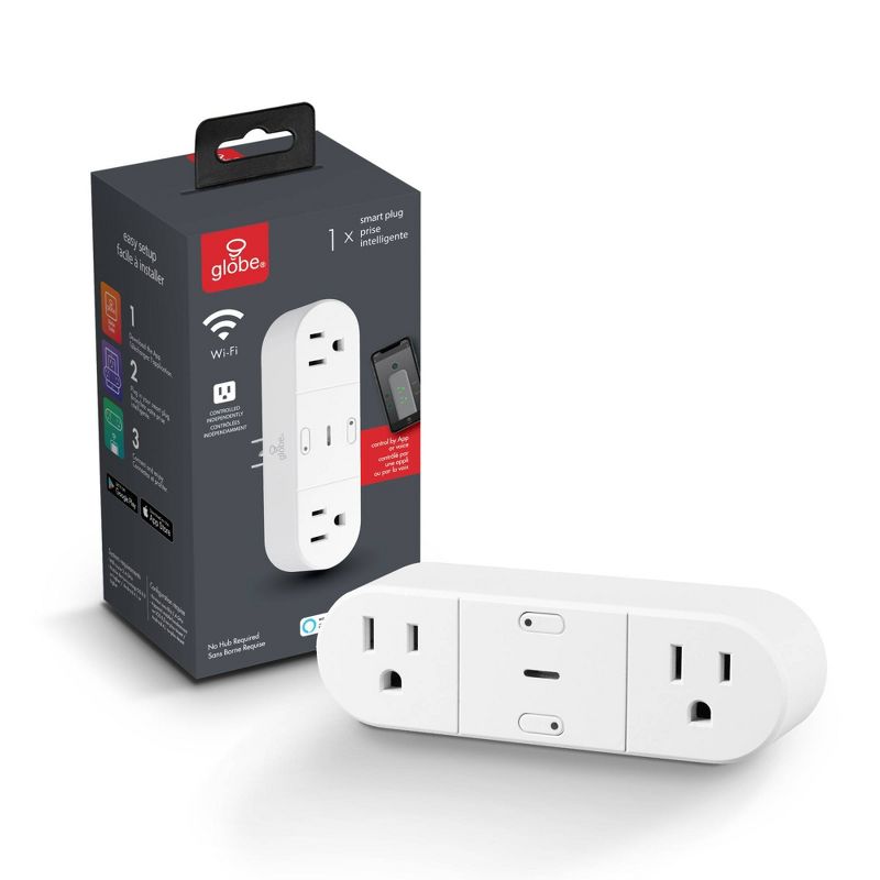 Smart White Wi-Fi Enabled Voice Activated 2 Grounded Outlets Indoor Plug 15A
