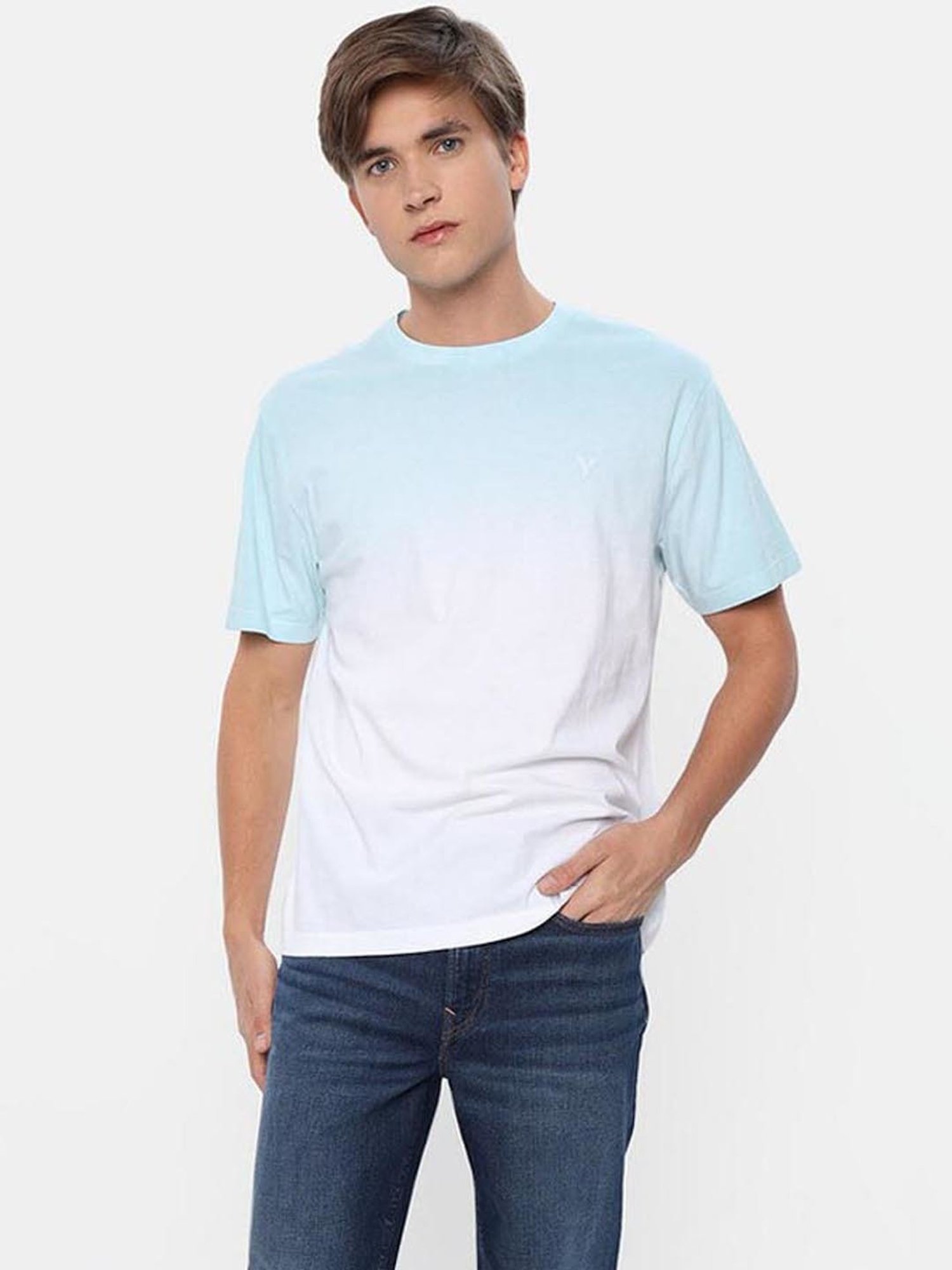 American Eagle Outfitters Blue Cotton Regular Fit Tie - Dye T-Shirt