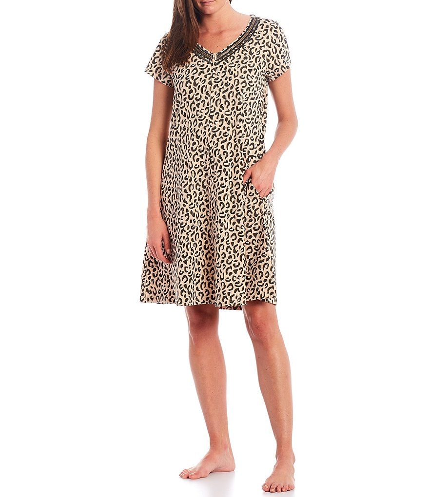 Go Softly Leopard Print Zip Front Knit Patio Dress