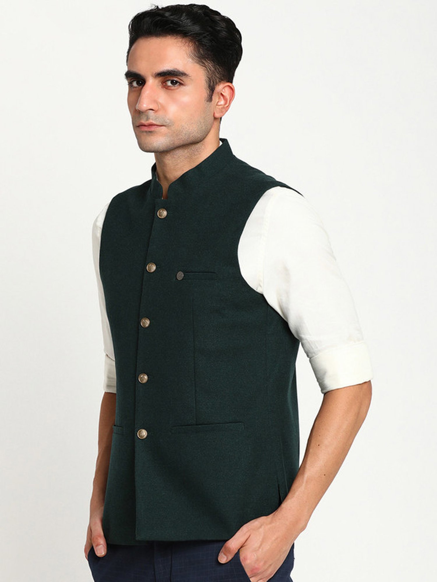 Turtle Green Slim Fit Nehru Jacket