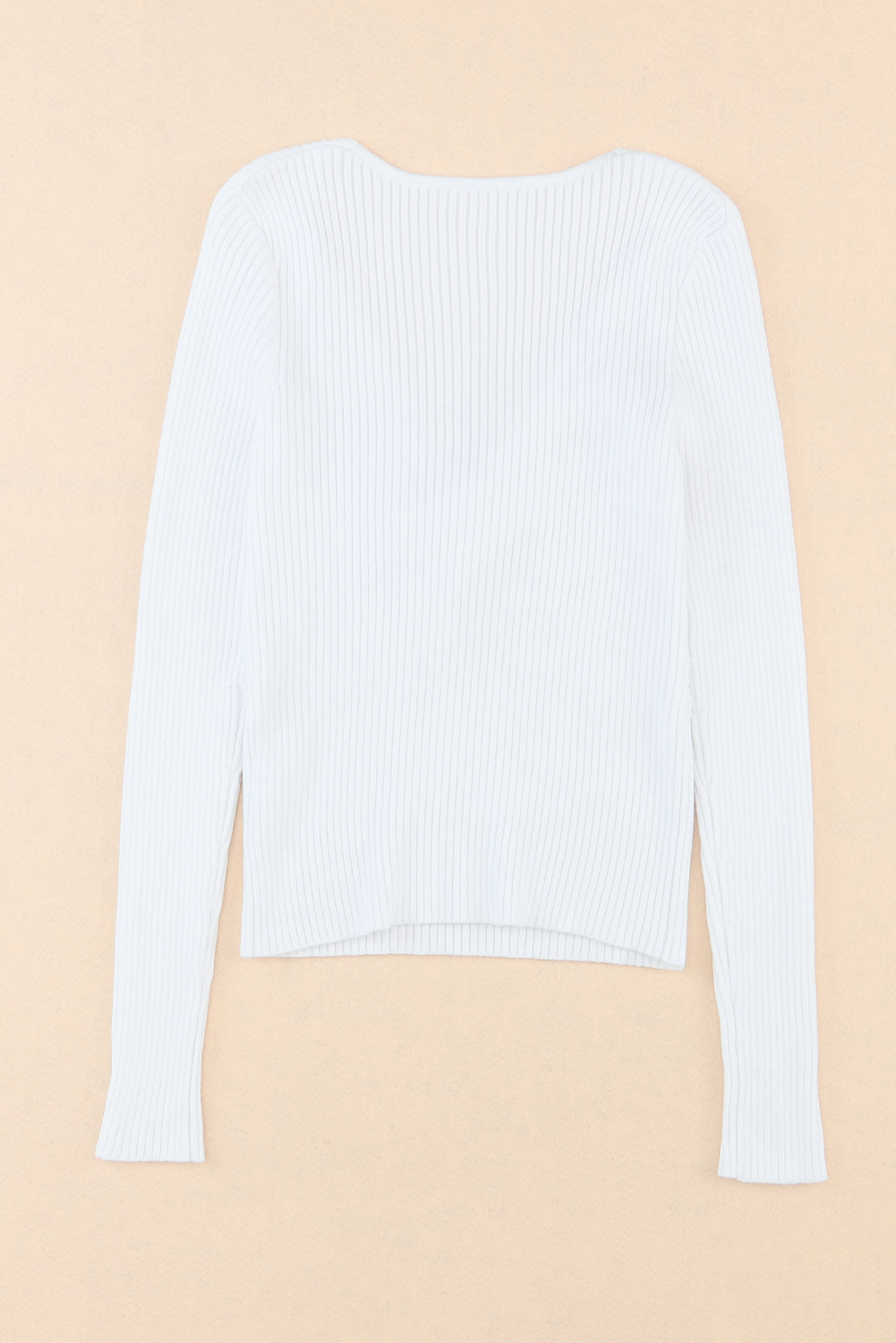 White Basic Cable Crossed V Neck Sweater