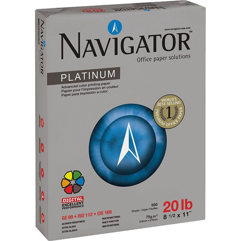 Navigator Platinum Paper 99 Brightness 20lb 8-1/2 x 11 White 5000/Carton NPL1120