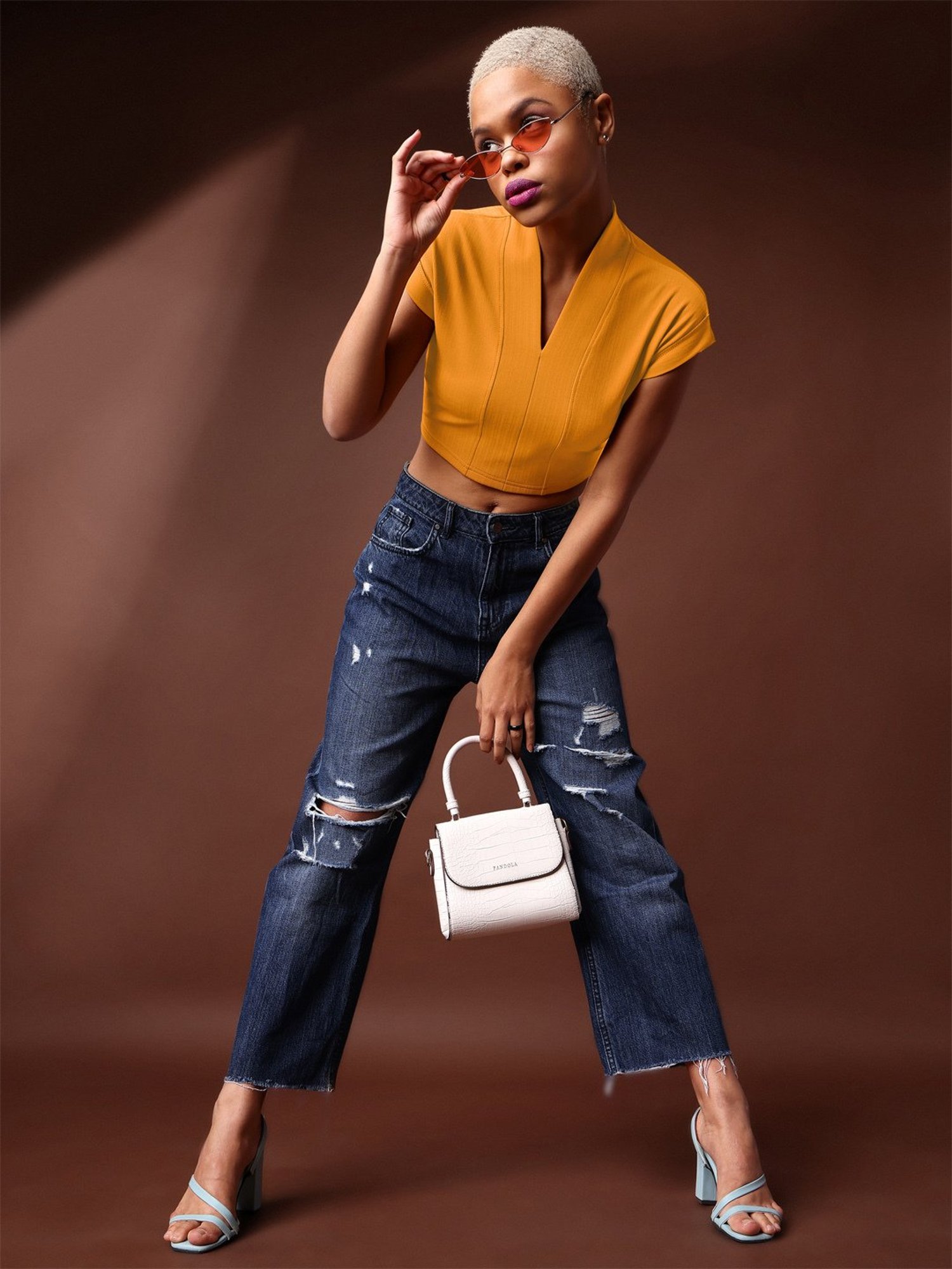 PURVAJA Yellow Regular Fit Crop Top