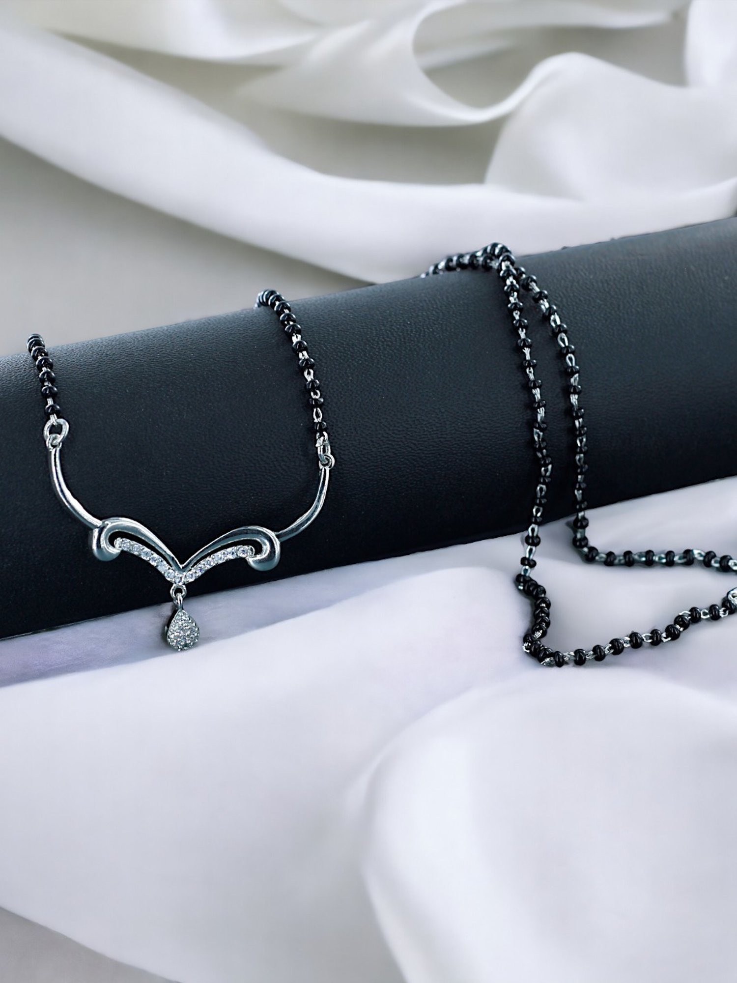 Taraash 92.5 Silver Black Beads & CZ Stones Mangalsutra