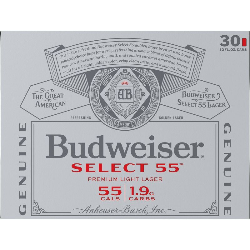 Budweiser Select 55 Light Lager Beer - 30pk/12 fl oz Cans