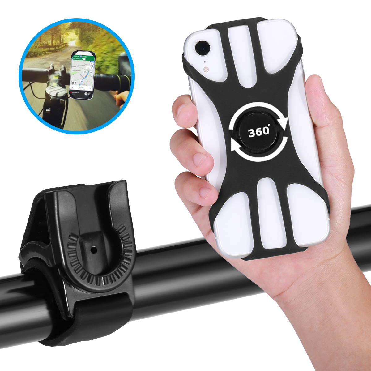Universal Bike Cell Phone Silicone Mount Holder Motorcycle Bicycle Scooter Handlebar Phones Protect Mounts, Black