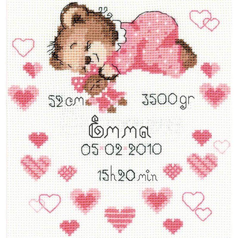RIOLIS Counted Cross Stitch Kit 7"X9.5"-Girls Birth Announcement (14 Count)