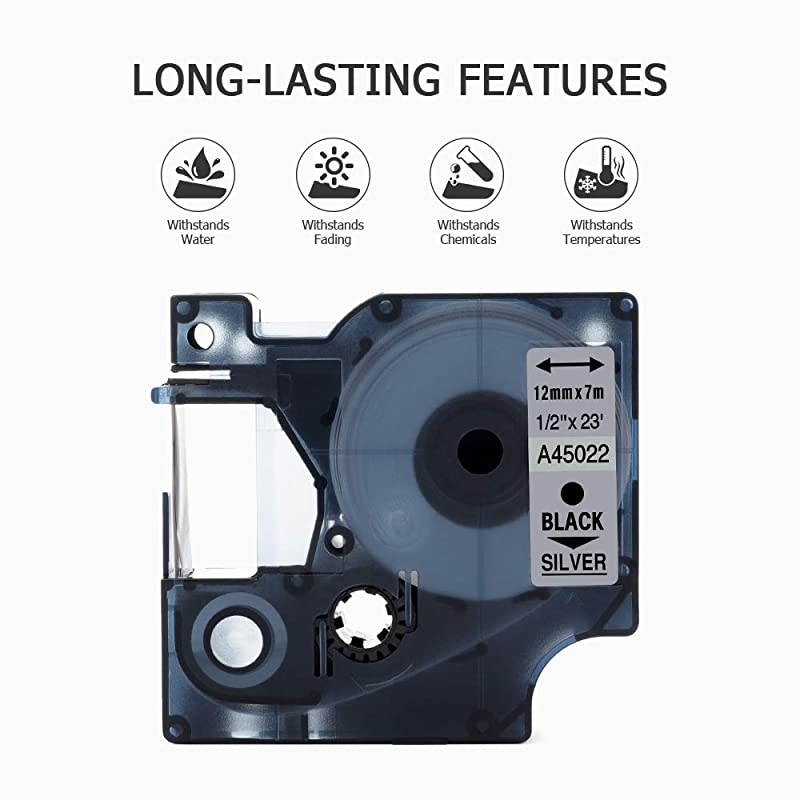Compatible Label Tape Replacement for Dymo 45022 12Inch x 23 Feet Compatible with Dymo Label Printers LM160 PnP 220P 360D 450 210D Black on Silver 3Pack