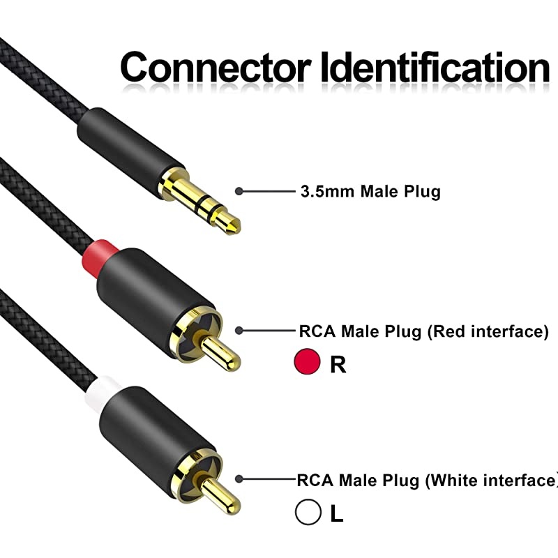 2 RCA to 3.5mm,  6Ft Braided 3.5mm Male to 2 Male RCA Audio Cable, Left and Right Channels AUX Stereo Cable for Audiophiles Headphone, Cellphone, MP3, Home Theater, HiFi Systems, Record Player