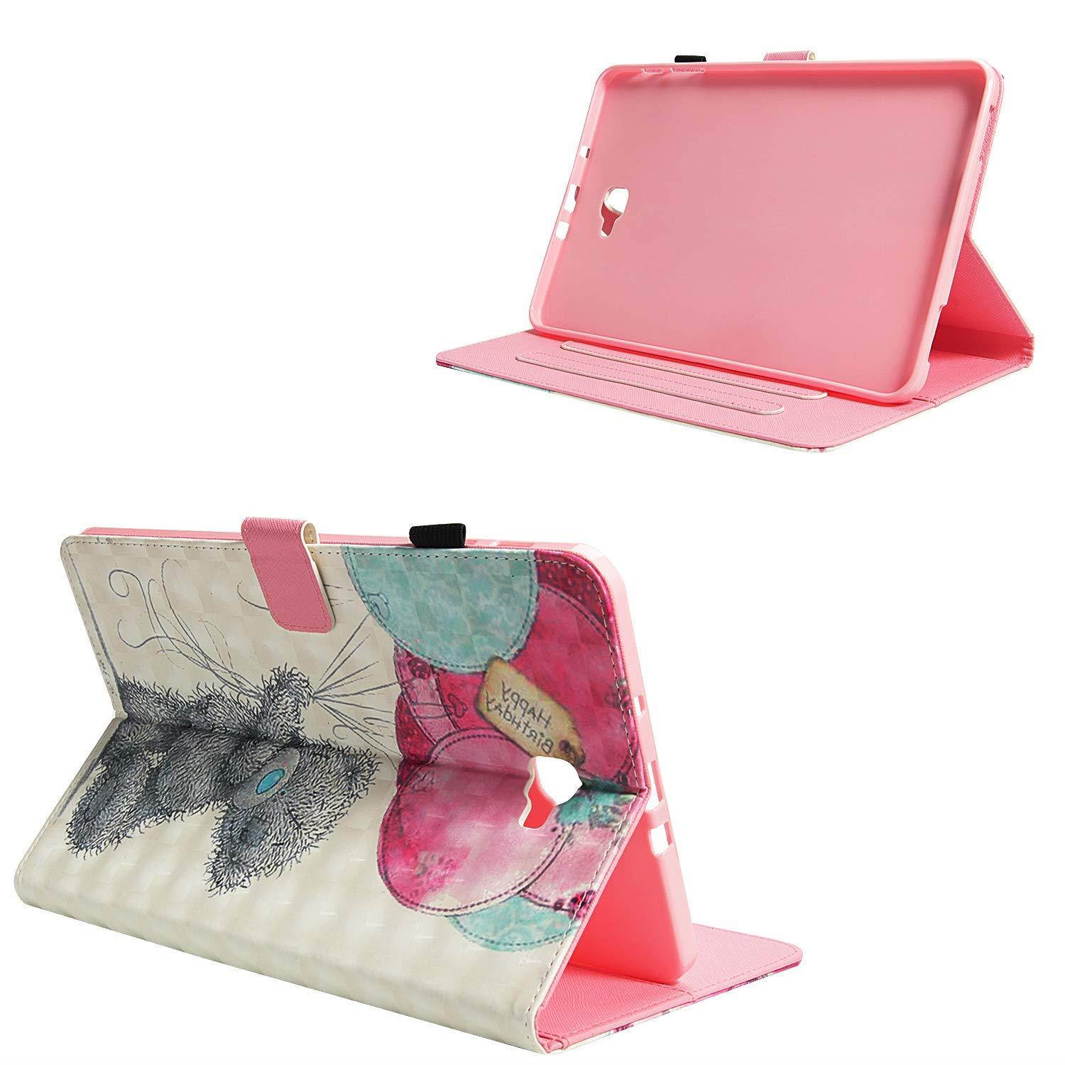 UUcovers Samsung Galaxy Tab A 10.1 Inch T580 Case, Slim Lightweight PU Leather AUTO Wake/Sleep Folio Smart Wallet Case with Cards/Cash Holder for SM-T580/T585-Bear with Balloon