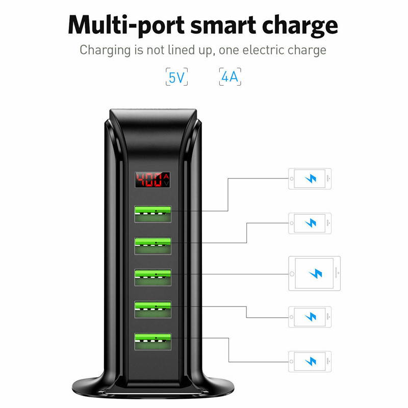 5 Port Multiple USB HUB Charger 5V4A LED Display Wall USB Charger for Cell Phone Samsung Xiaomi Universal USB Power Adapter Charger