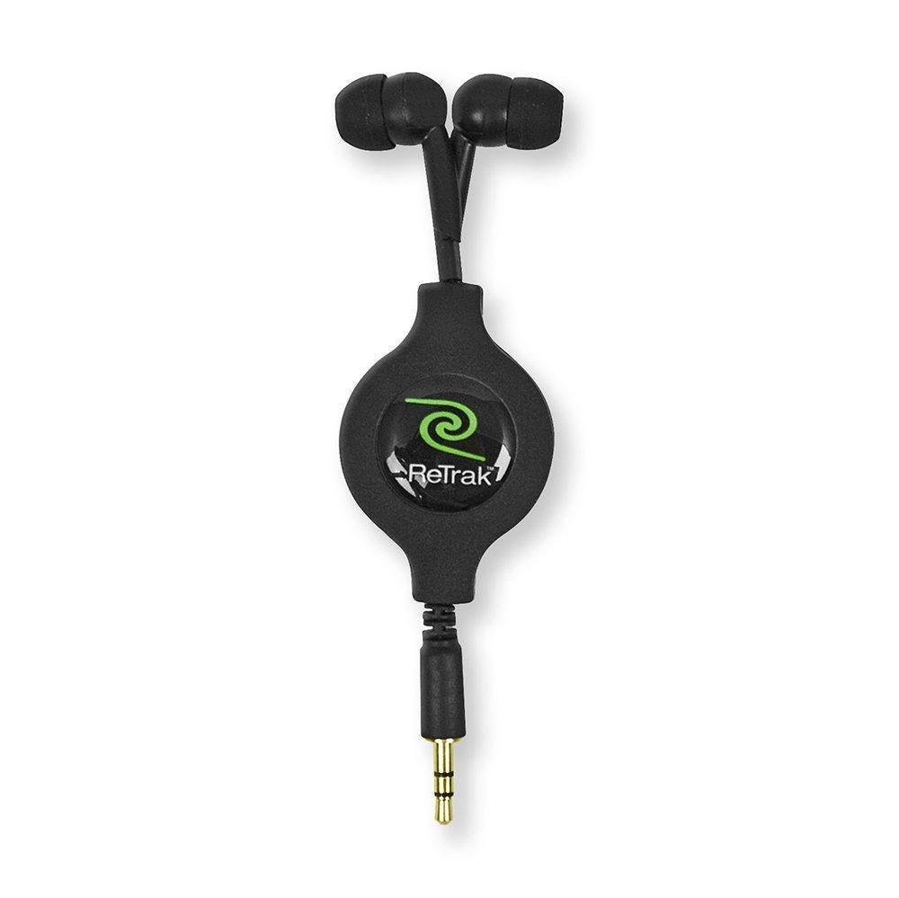 ReTrak Retractable Stereo Earphones, Black (ETAUDIOBUD)
