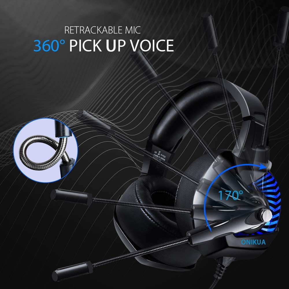 ONIKUMA Gaming Headset - 3.5mm Headset for PS4, Xbox One (Adapter Needed), Nintendo Switch (Audio), PC, etc. Over-Ear PC Gaming Headset with Stereo Surround Sound, Noise-Canceling Microphone