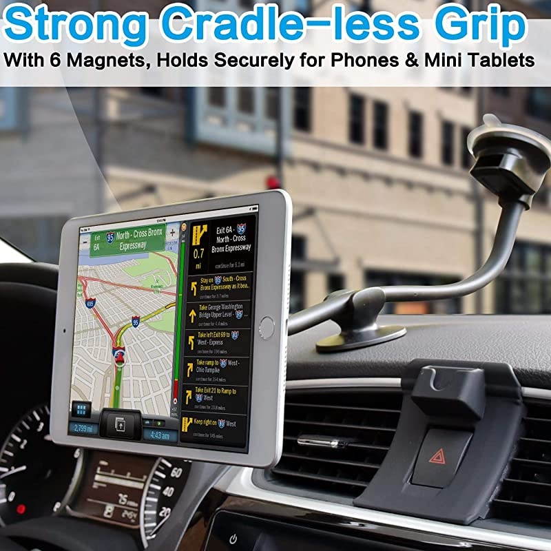 Magnetic Car Truck Phone Mount with 13-Inch Gooseneck Extension Arm, Universal Windshield Dashboard Industrial-Strength Suction Cup Mobile Vehicle Holder for All Cell Phones iPhone by