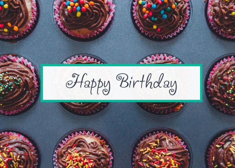 Birthday Greeting Cards - B1601. Greeting Cards Featuring Cupcakes with Colorful Sprinkles. Box Set Has 25 Greeting Cards and 26 Bright White Envelopes.