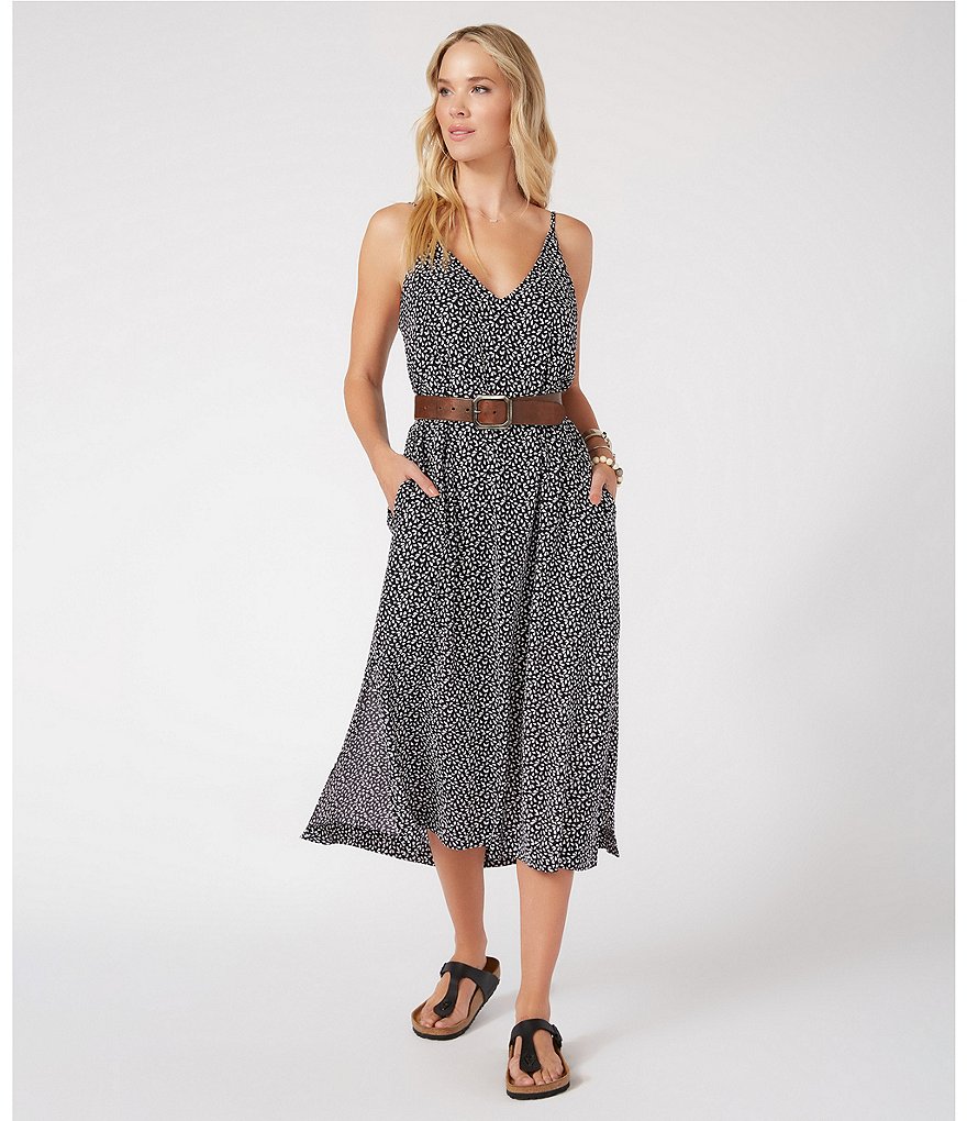 Karen Kane Petal Print Side-Slit Midi Cami Swing Dress