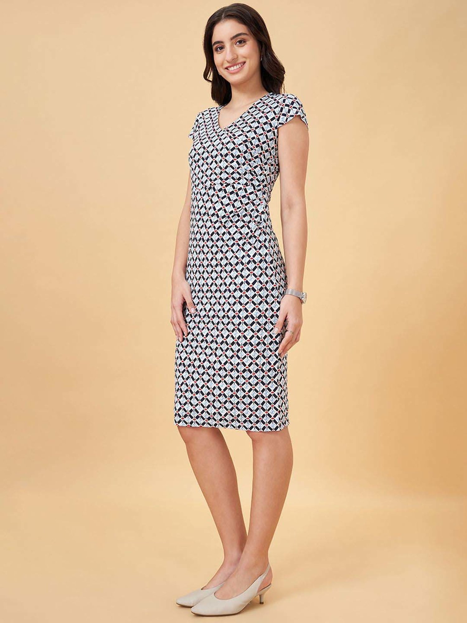 Annabelle by Pantaloons Blue Printed Bodycon Dress