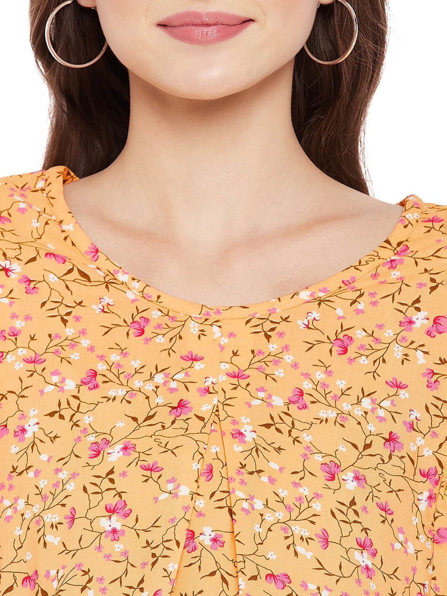 Hypernation Yellow Rayon Floral Print Maternity Top