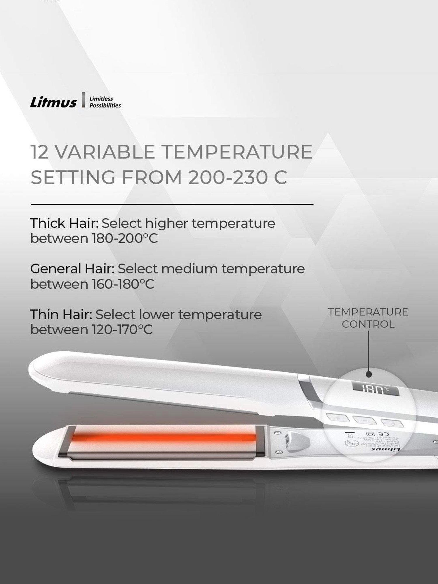 Litmus Infrared HS-69 Hair Straightener (Silver/White)