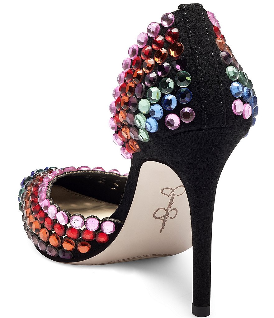 Jessica Simpson Preppi Rainbow Rhinestone Embellished d'Orsay Pumps