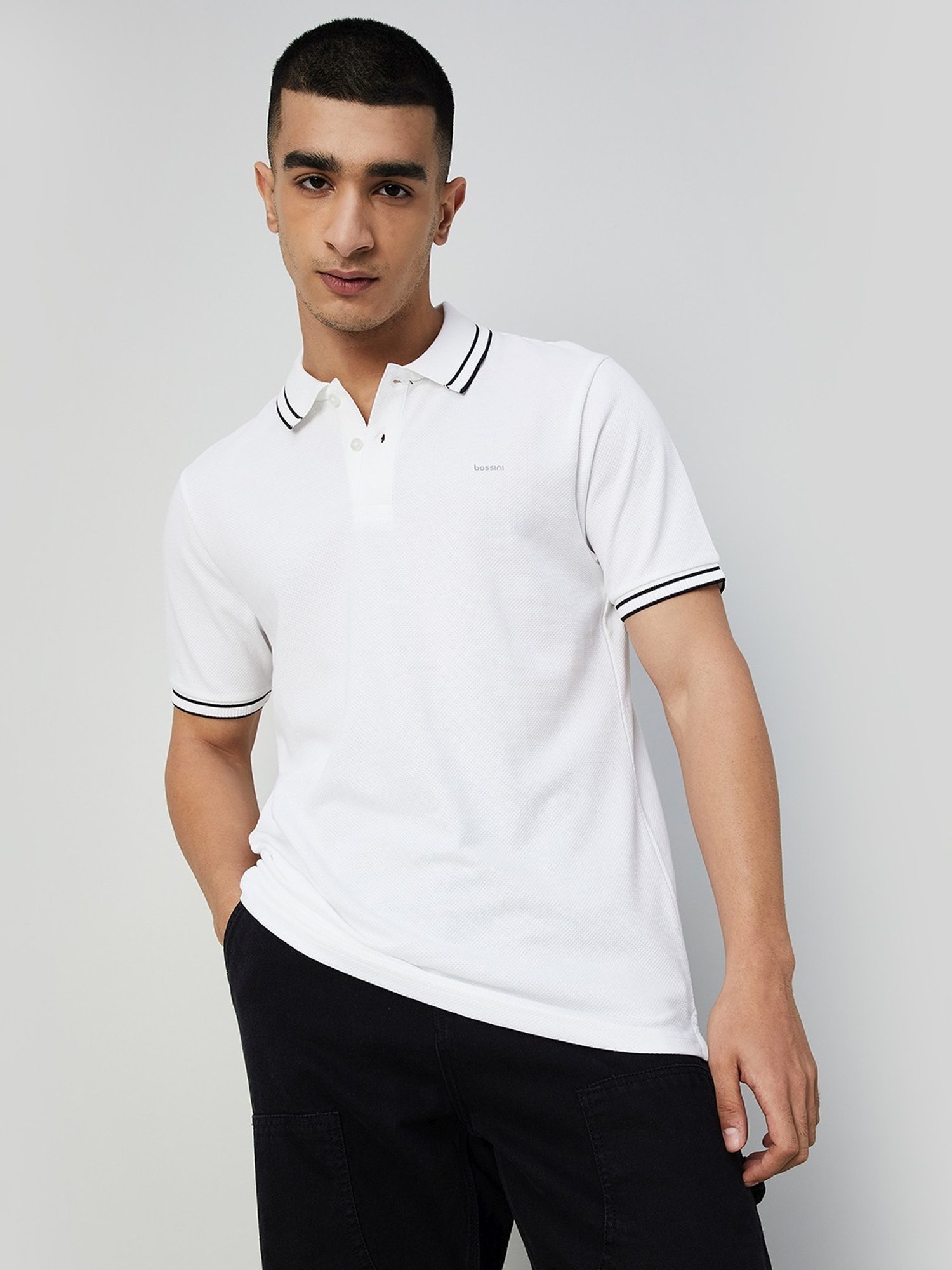 Bossini White Cotton Regular Fit Polo T-Shirt