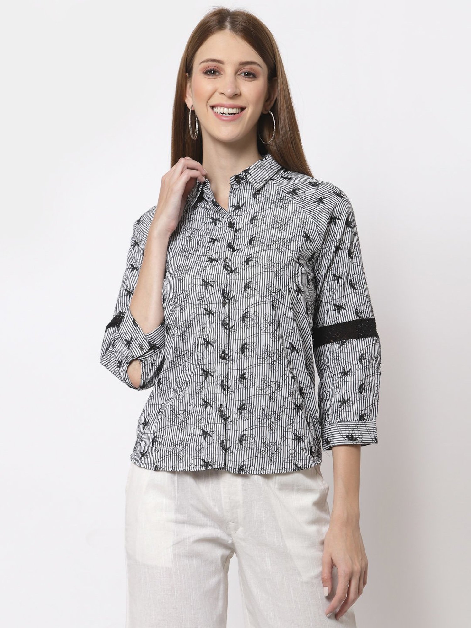 Juelle Black Printed Slim Fit Shirt
