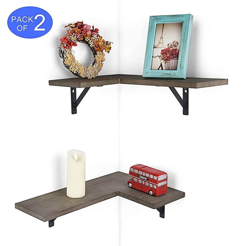 Corner Wall Shelves Rustic Wood Corner Floating Shelves for Bedroom Living Room Bathroom Kitchen Set of 2 Weathered Grey