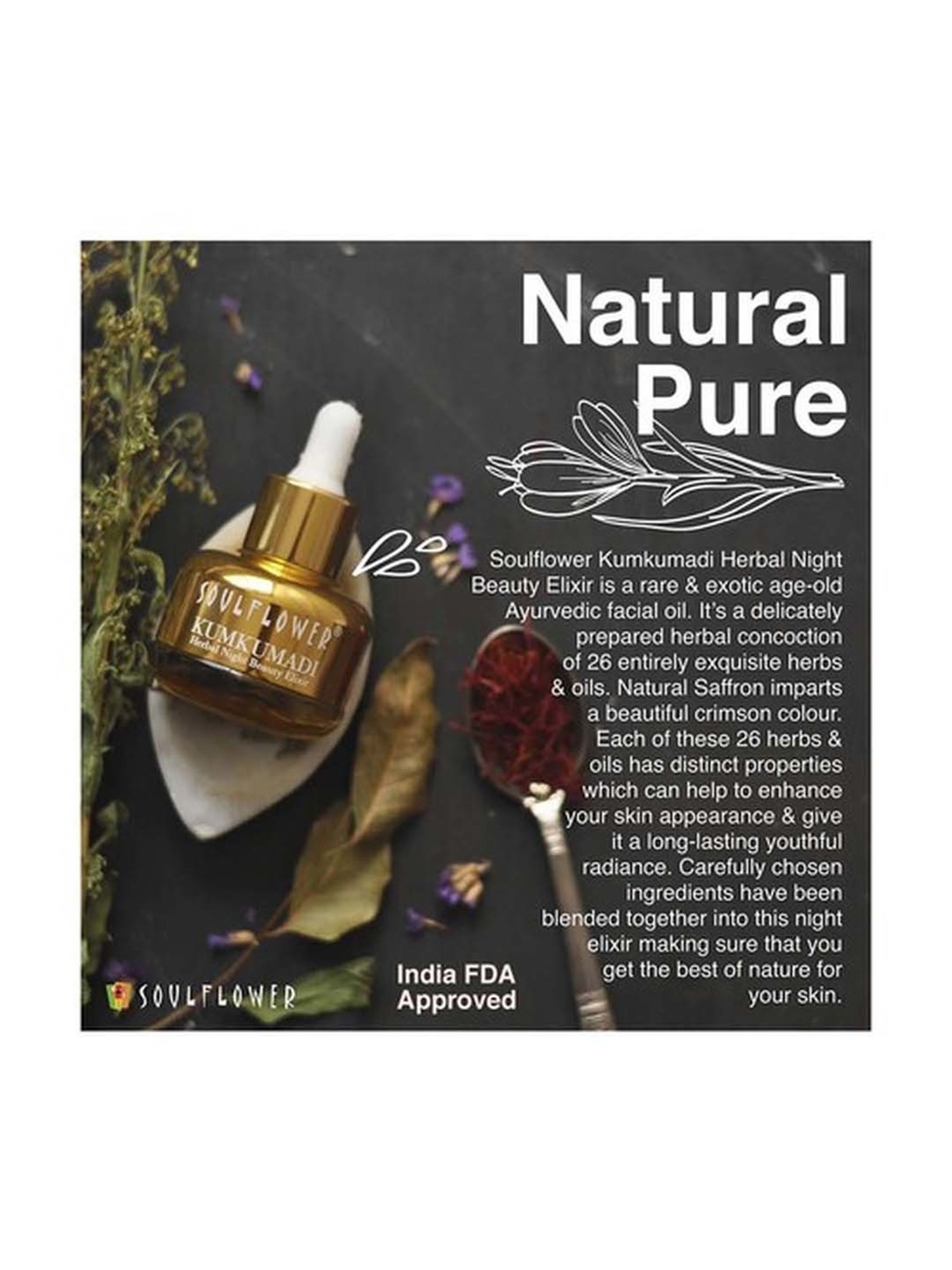 Soulflower Pure & Natural Kumkumadi Night Beauty Elixir - 30 ml
