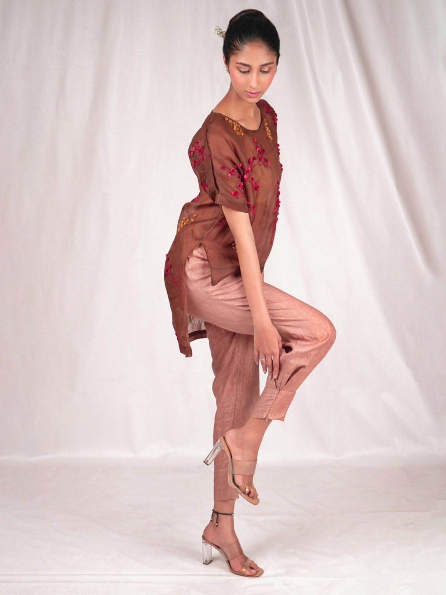 Seesa Pink Spring Summer Linen Trousers With Fitted Band Hemline