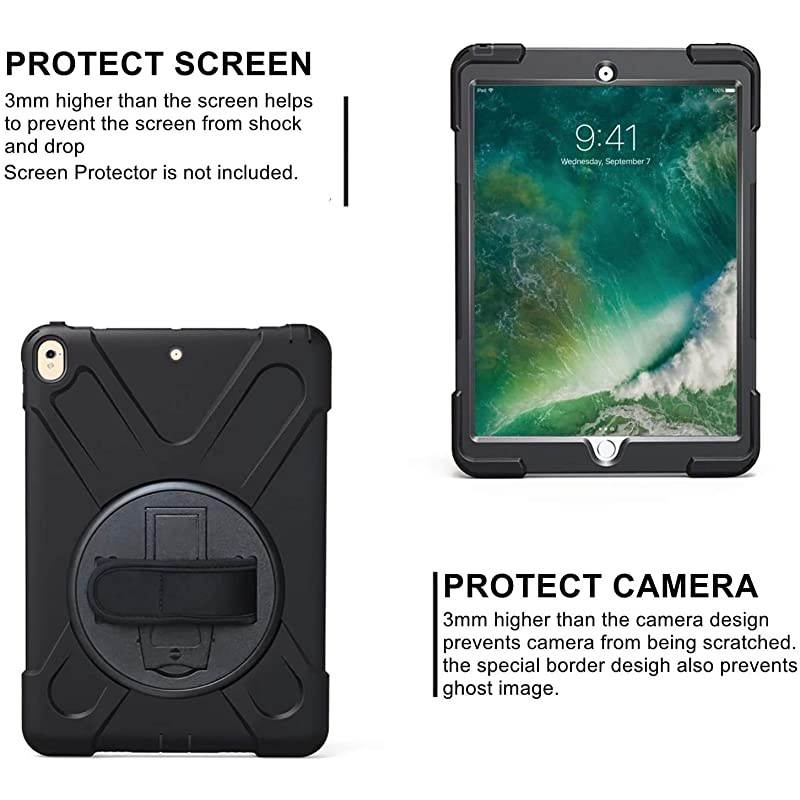 iPad Pro 105 Case 2017 iPad Air 3 Case 2019 Heavy Duty Rugged Protective Hard Case with StandHandle Hand StrapShoulder Strap iPad Air 3rd Generation 105 inch for Kids A1701 A1709 A2152 Blk