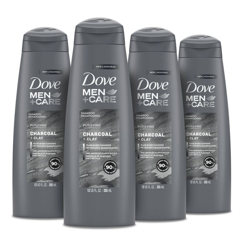 Dove Men + Care Charcoal + Clay Plant Based Naturally Derived Purifying Shampoo - 12 fl oz/4pk