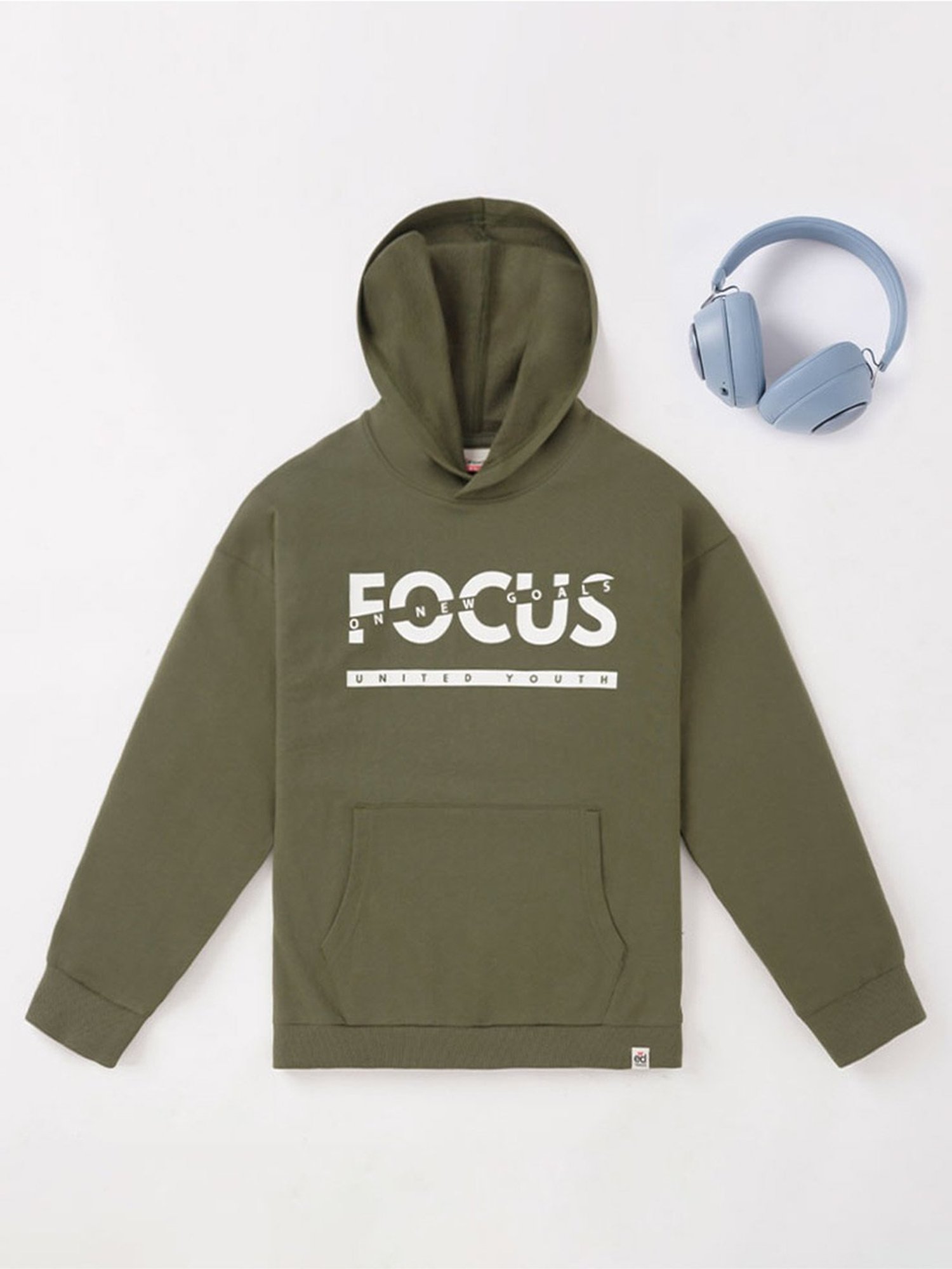 Edheads Kids Green Cotton Printed Full Sleeves Hoodie