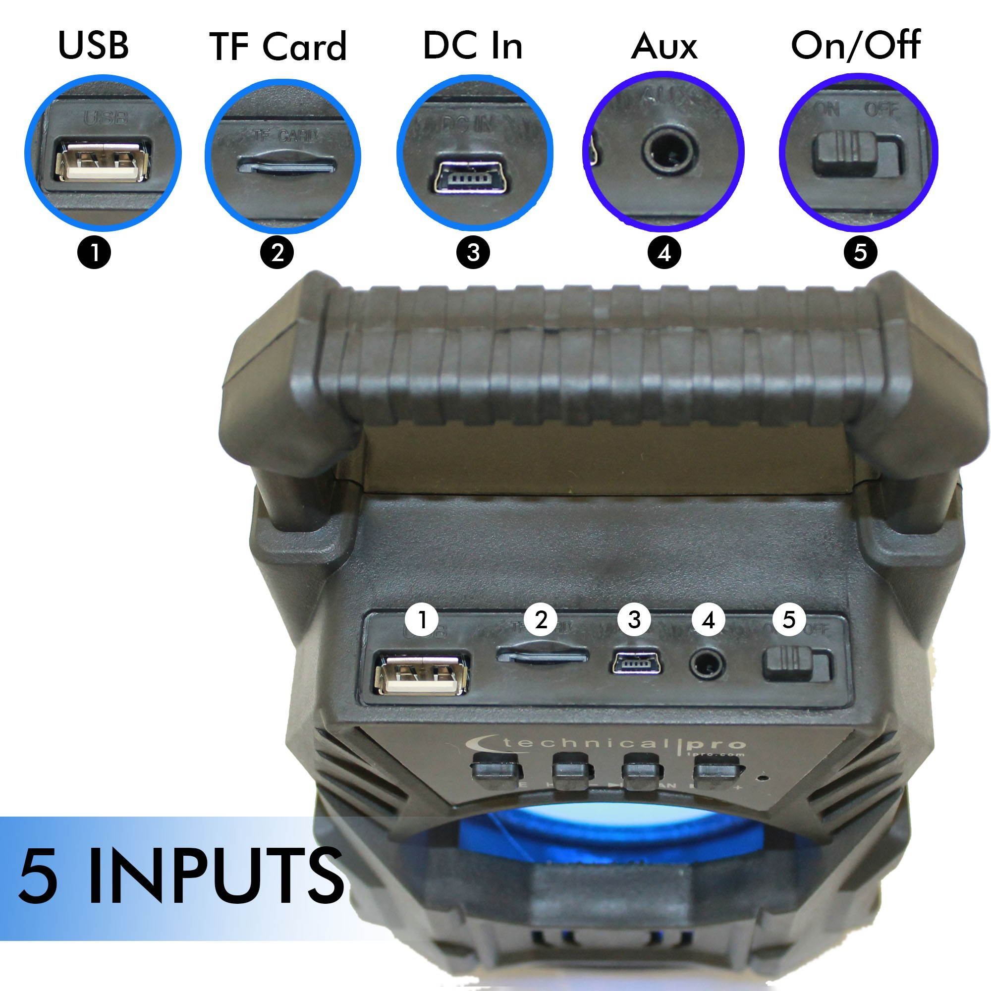 Technical Pro Portable Rechargeable Compact Bluetooth Speaker with LED's USB/FM/TF, Lightweight & Compact Design Make it the Perfect On-The-Go Speaker, for Home, Outdoors, Travel, Party