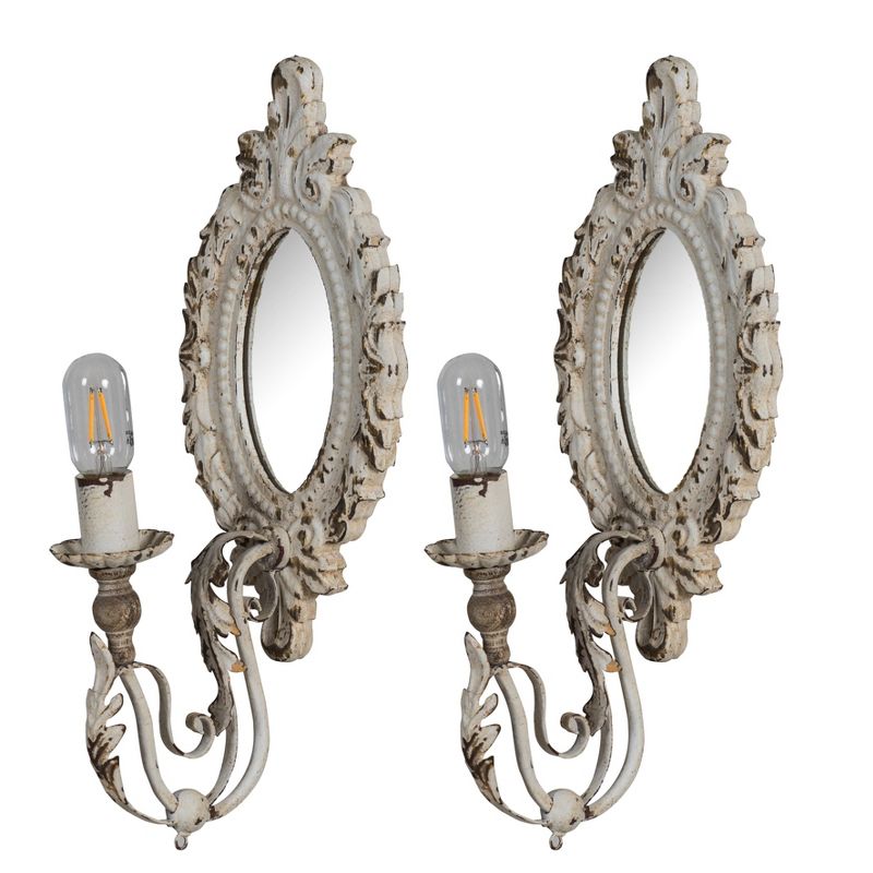 Set of 2 Classic Vintage Wall Lamps with Mirror Antique White - A&B Home