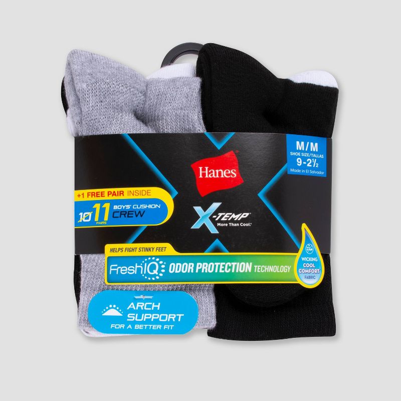 Hanes Boys' 10+1 Bonus Pack Xtemp Crew Athletic Socks - Colors May Vary M