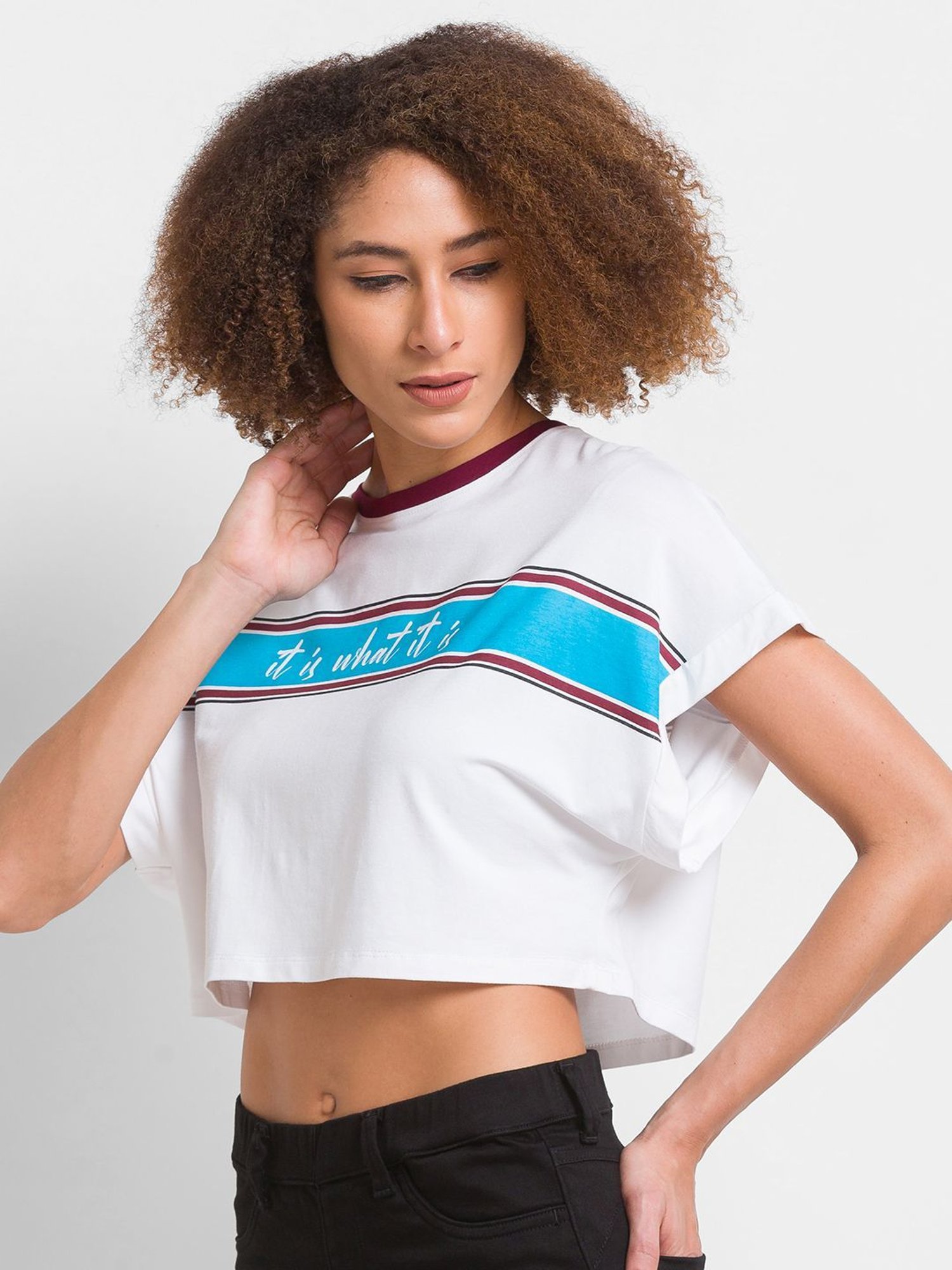 Spykar White Printed Crop Top