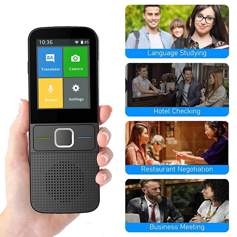 Translator Device Support All 138+ s Two Way WiFi/Hotspot/Offline Portable Voice Translator Device 2.4inch Touch Screen Camera Translation - Black