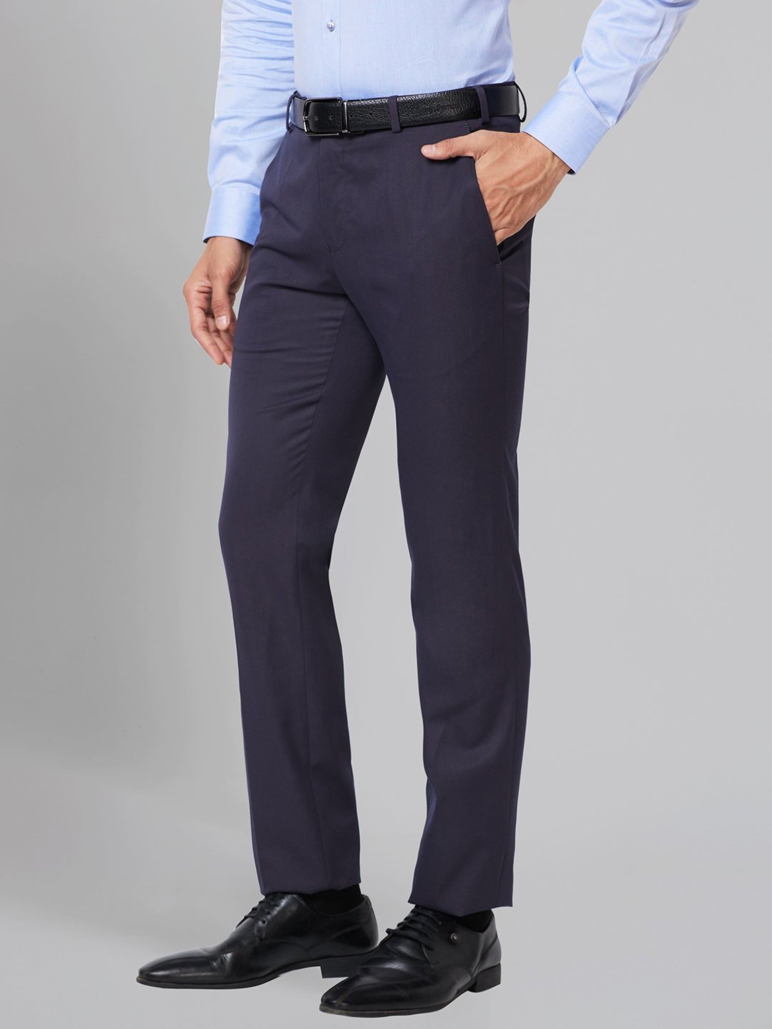 Raymond Blue Slim Fit Flat Front Trousers