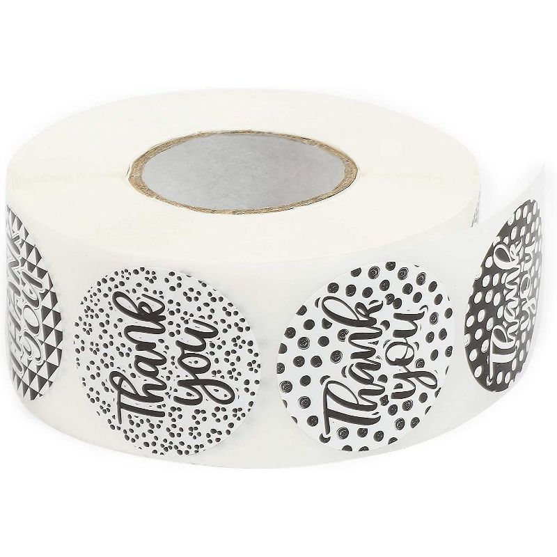 Pipilo Press 1000-Pack Thank You Stickers Roll, Geometric Black and White Dots Design (1.5 in)