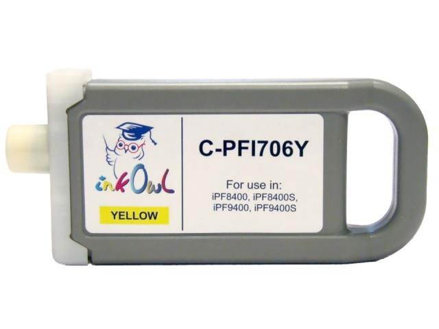 InkOwl Compatible Ink Cartridge Replacement for CANON PFI-706Y (700ml, Yellow) for iPF8400, iPF8400S, iPF8400SE, iPF9400, iPF9400S printers