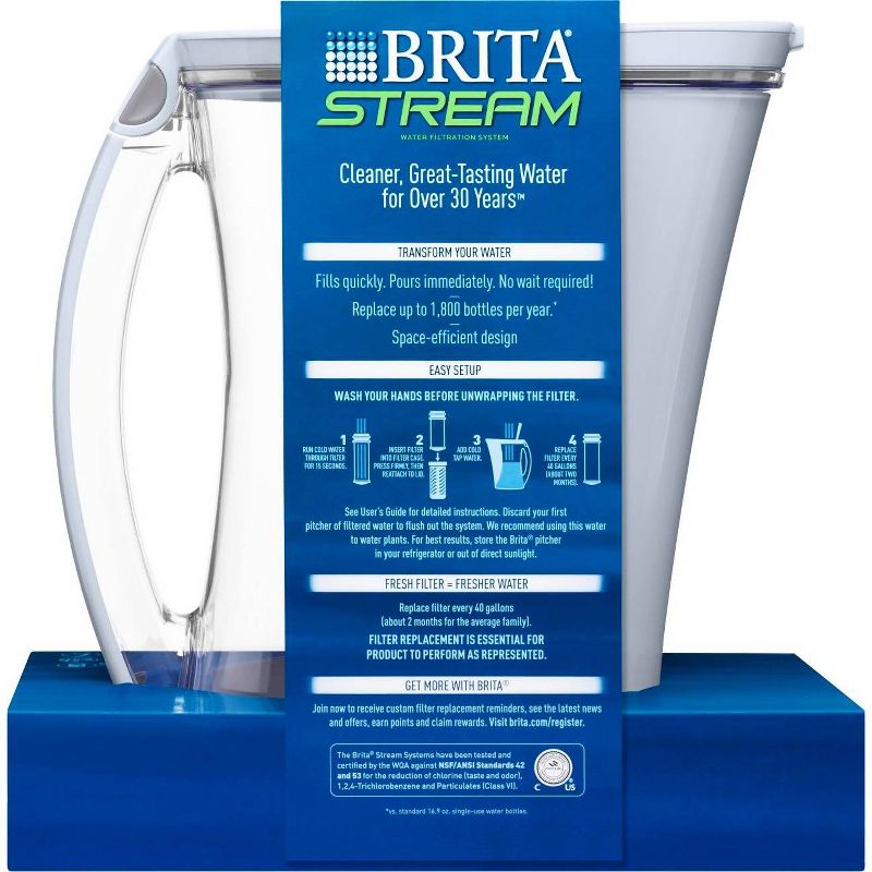 Brita 12-Cup Stream Filter As You Pour Water Pitcher with 1 Filter, Cascade - BPA Free – Ice