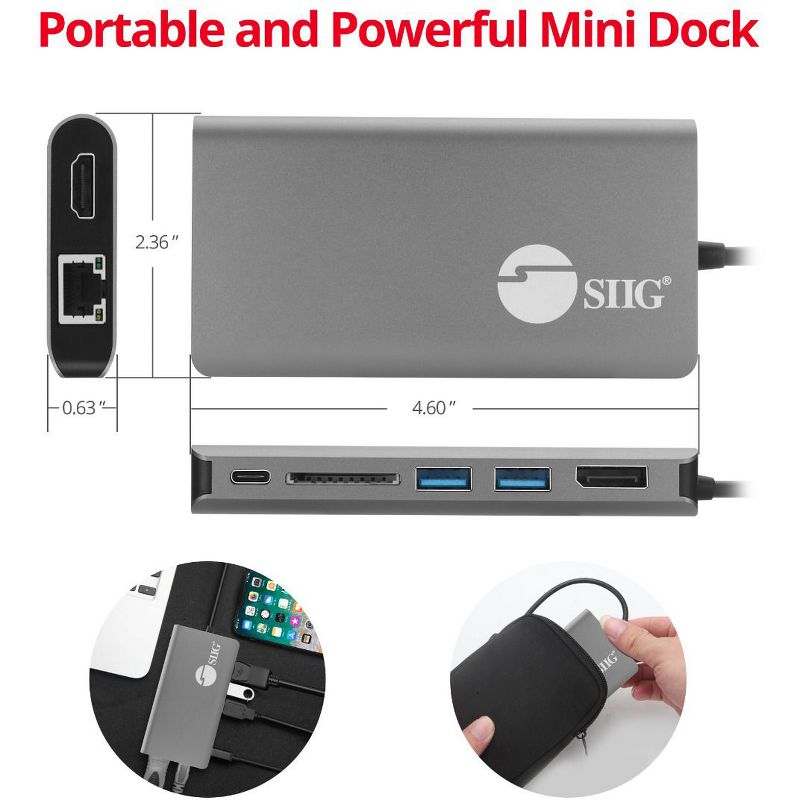 SIIG USB-C MST Video with Hub, LAN and PD 3.0 Docking - for Notebook/Desktop PC - 100 W - USB Type C - 4 x USB Ports - 3 x USB 3.0 - Network (RJ-45)
