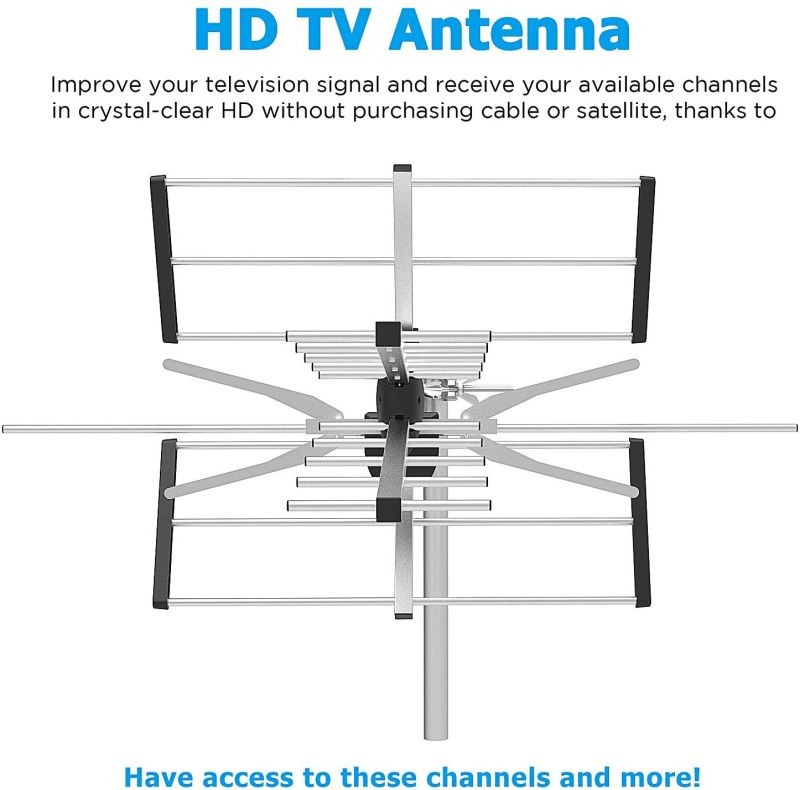 Outdoor TV Antenna 2020 Upgraded 150 Mile Range V/UHF-128F 15dBi Amplifier Gain Multi-Directional Reception Antenna 32.8ft Thicker Coax Cable