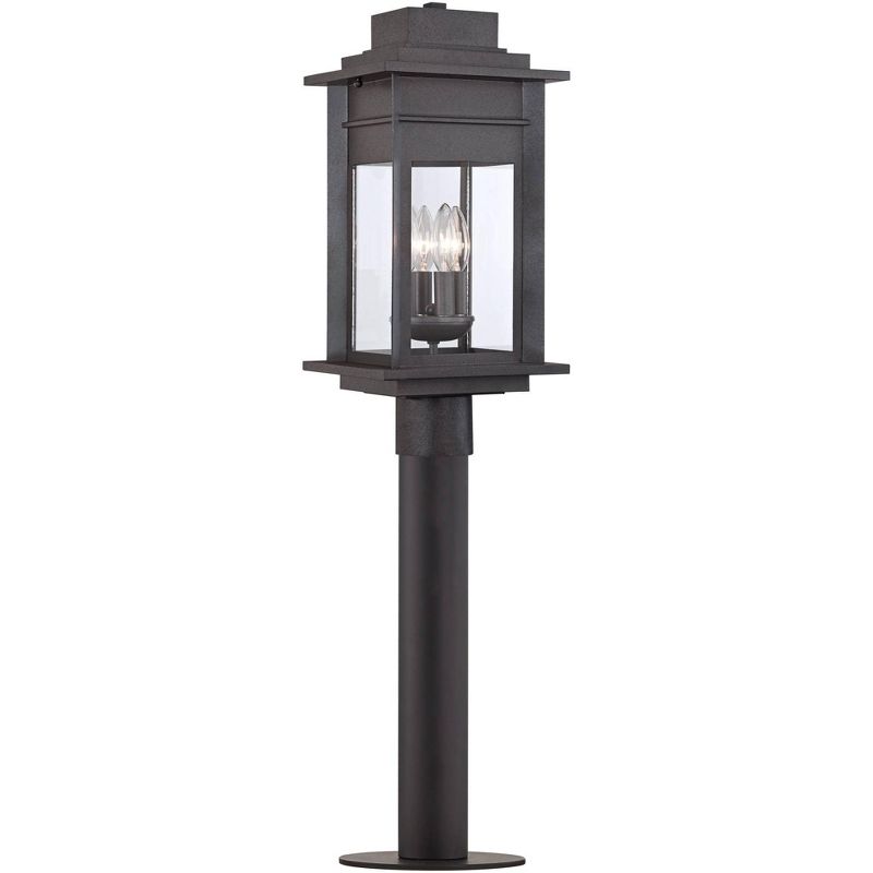 Franklin Iron Works Rustic Outdoor Post Light Fixture LED Black Specked Gray 35 1/2" Clear Glass for Exterior Garden Yard Driveway