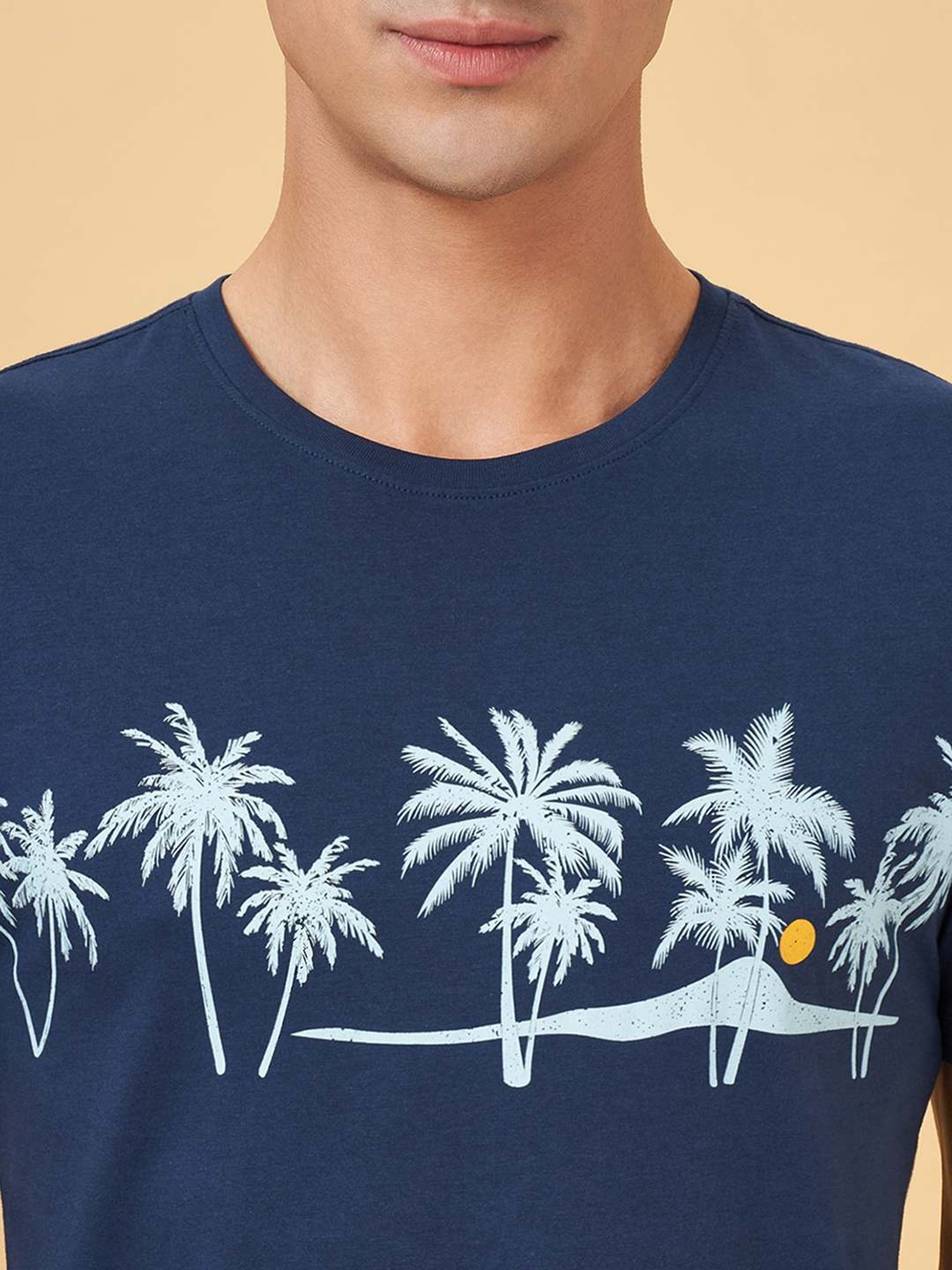 Urban Ranger By Pantaloons Dark Blue Cotton Slim Fit Printed T-Shirt