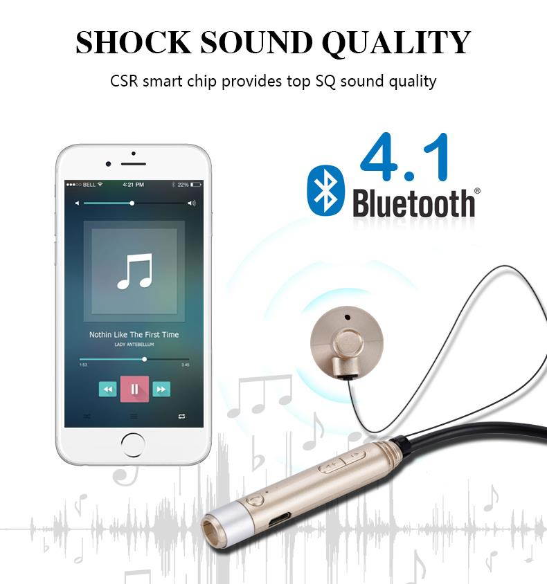 Fineblue FD600 Wireless NFC auriculares Bluetooth Stereo Headset Earphone Anti Lost Vibration Voice Prompt Sport Headphone - Black Gold