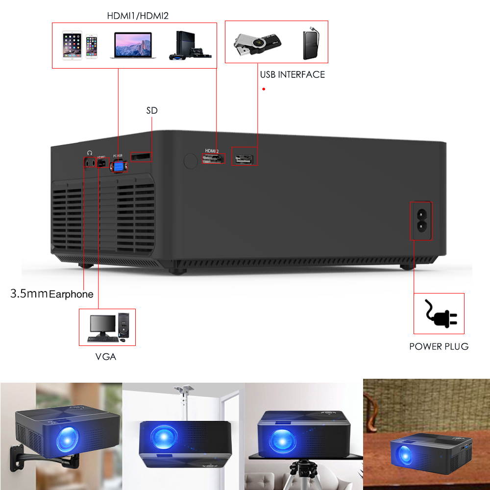 HD Projector 4000 Lumens Android WIFI Bluetooth Portable Cinema Beamer Support 1080p HDMI USB VGA AV SD