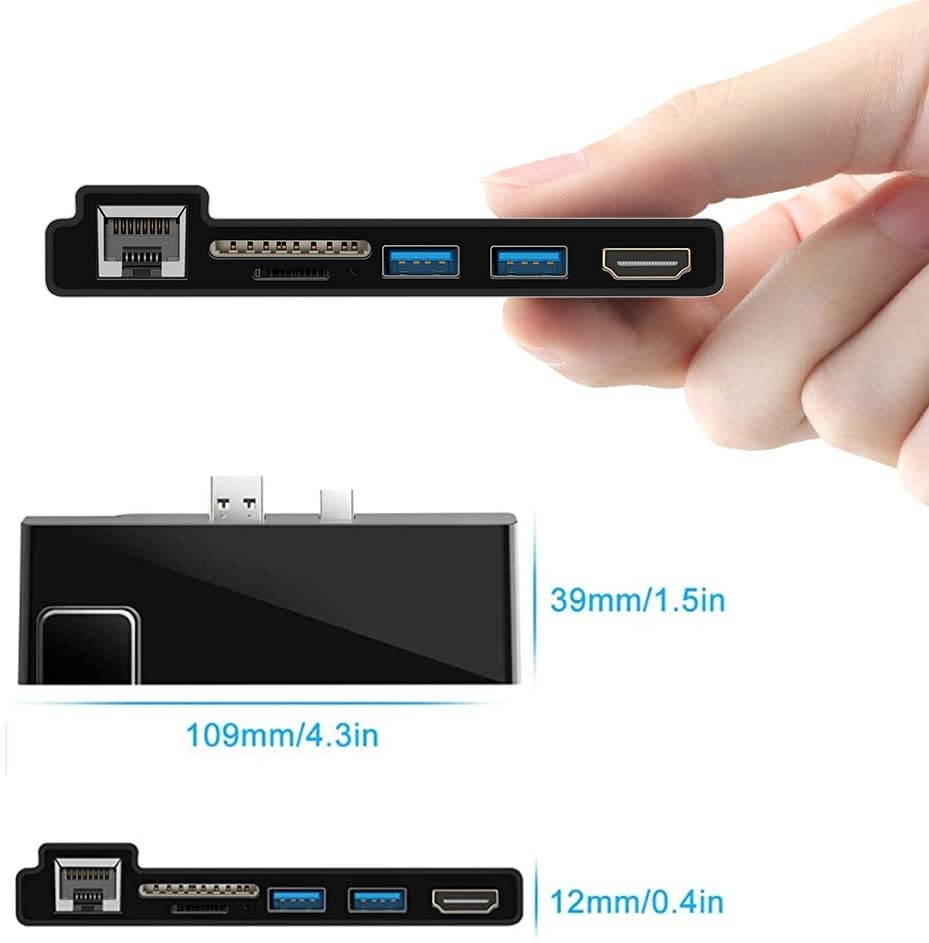 Surface Pro 6 Pro 5 Pro 4 Docking Station,Rocketek Microsoft Surface USB 3.0 Hub with 4K HDMI,2 x USB 3.0 Ports, SD/Micro SD Card Reader,1000M Enternet Port Combo Docking Station for Surface Pro 6/5/4