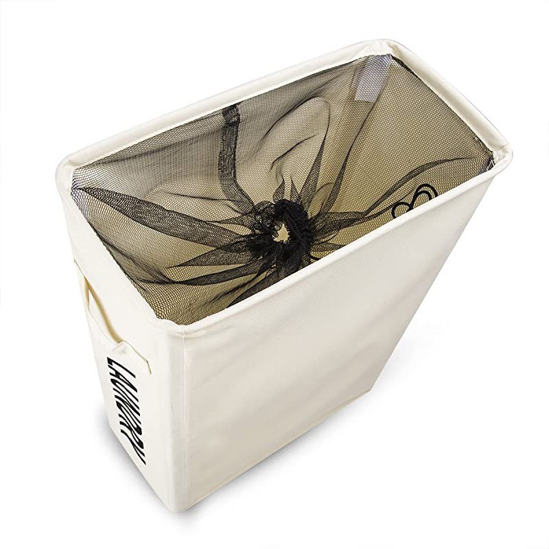 45L Slim Dirty Clothes Hamper for Laundry Collapsible Rolling Laundry Basket Hanging Small Space Laundry Hamper with Wheels Folding Laundry CartBeige 2